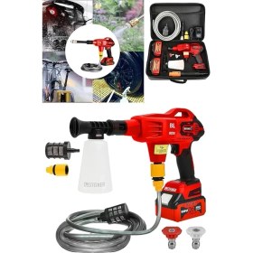 Resim CetKing Alman 999 Vf 20 Ah 100 Bar Kömürsüz Şarjlı Oto Yıkama Makinesi Çift Akülü Bahçe Yıkama Makinası Kırmızı 