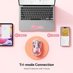 Resim Meetion | BTM005 | Saydam Ofis Mouse | 2.4G Kablosuz + Çift Bluetooth | Sessiz Tıklama | 2400 DPI (Pembe) 