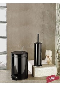 Resim Çöp Kovası Tuvalet Wc Fırçası Banyo Çöp Kovası 2'li Banyo Seti Siyah 5 Litre Siyah 