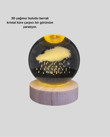Resim 8 Cm 3d Yağmur Bulutu Kristal Küre Led Gece Lambası Ahşap Standlı 