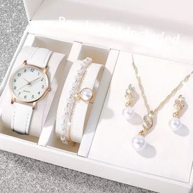 Resim 1 adet Kadın Moda Suni Deri Yuvarlak İğne Quartz ve 4 adet Takı Seti - Kadınlar, Sevdikler, Arkadaşlar, Aşk, Anneler, Öğrenciler, Genç Kız Çocuklar için Mükemmel Hediye, Günlük Stil, Dijital Ekran, Darbeye Dayanıklı, Yuvarlak 