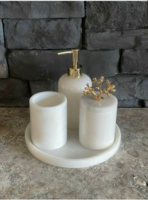 Resim Beyaz Mermer 4'lü Banyo Seti Özel Ölçü Dar Alanlar Için Beyaz 