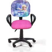 Resim Depolife Karlar Ülkesi Elsa Frozen Desenli Çocuk Odası Ders Çalışma Koltuğu Tekerlekli Amortisörlü Kumaş 