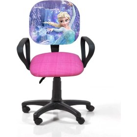 Resim Depolife Karlar Ülkesi Elsa Frozen Desenli Çocuk Odası Ders Çalışma Koltuğu Tekerlekli Amortisörlü Kumaş 