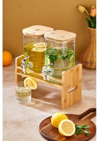 Resim Cooker 2,5+2,5 Litre Bambu Kapaklı İkili Borosilikat Cam Sebil Seti Ckr3841 