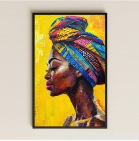 Resim Afrika Profil Portresi Sarı Zemin Desenli Şeffaf Pleksi Tablo 