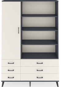 Resim Arges Dolap 8 Raflı 6 Çekmeceli Tek Kapaklı 132x30x195 Antrasit-aytaşı/aytaşı Aytası/aytası 