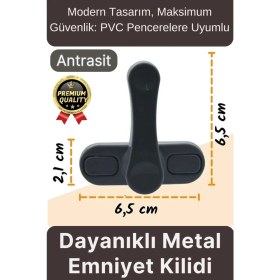 Resim Svein Premium Dayanıklı Koruma Antrasit Çekmeli Metal Pvc Kapı Pencere Hırsız Çocuk Emniyet Kilidi 1 Adet 