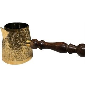 Resim Ahşap Kulplu Pirinç Cezve (Altın Rengi) 