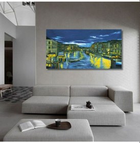 Resim Şehir Gece El Yapımı Yağlı Boya Tablo 111x66cm 