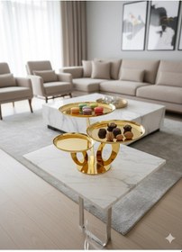 Resim Queen Gold 3 Lü Sunum Tabağı 26x20x15 Cm Gold 