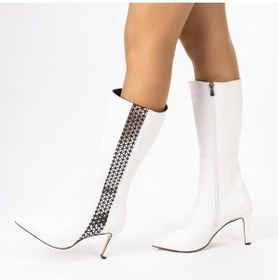 Resim Kadın Topuklu Sivri Burunlu Körüklü Çizme 