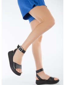 Resim Siyah Hakiki Deri Kadın Sandalet Sk23y501-syh 001 