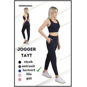 Resim Yüksek Bel Jogger Tayt Rahat Kalıp Çift Yan Cepli Spor Görünüm Trend Jogger Lacivert 106103 Lacivert 