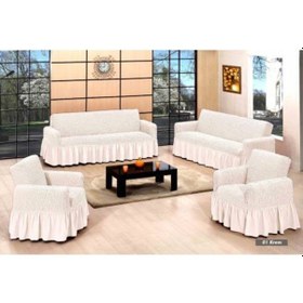 Resim Koltuk Örtüsü Bürümcük Maxi Takım 3+3+1+1 Krem 