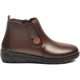 Resim Kahve Hakiki Deri Anatomik Kaymaz Taban Kadın Bot Z406 Z Kahve 