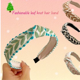 Resim 1 adet Bohem Geniş Düğüm Saç Bandı Nakışlı Yaprak Tasarımı - Günlük ve Parti Kullanımı İçin Şık Polyester Saç Aksesuarı, Sadece Elde Yıkama, Çoklu Renklerde Mevcut (Mavi-Yeşil Yaprak Deseni, Beyaz & Siyah Geometrik, Pembe Çiçekli, Bej & Kahverengi Bükülmüş İp), Çok Yönlü Başlık | Bohem Saç Bandı | Polyester Lif Bandı, Sevimli Saç Aksesuarları 