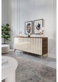 Resim DUBAİ KONSOL MDF MEBRAN KAPAK CEVİZ KREM GOLD 