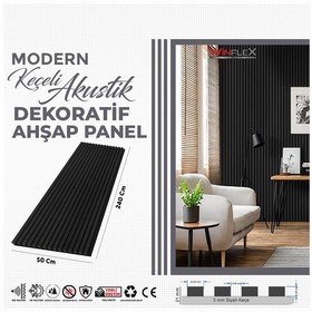 Resim Keçeli Dekoratif Akustik Ahşap Panel Siyah Renk 50x240cm . 