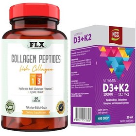 Resim Balık Kollajeni Tip 1-3 Collagen 60 Tablet+Vitamin D3 K2 20 ML 