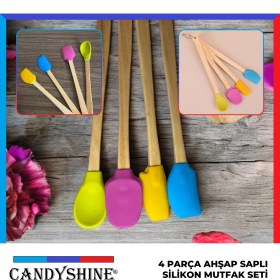 Resim CandyShine 4 Parça Ahşap Saplı Silikon Mutfak Seti 