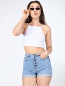 Resim AFŞAR MODA Kadın Beyaz Basic Ip Askılı Crop Top 
