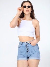 Resim AFŞAR MODA Kadın Beyaz Basic Ip Askılı Crop Top 