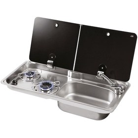 Resim Can 1765-e Cam Kapaklı 2 Gözlü Karavan Ocak Evye Kombinasyonu 