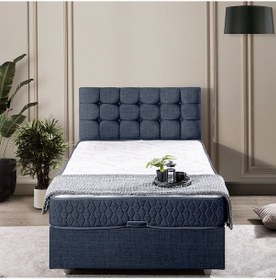 Resim Venedik Tek Kişilik Baza Başlık Comfort Ortopedik Yatak Seti - Lacivert 90 x 200 