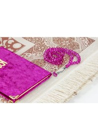 Resim Kadife Yasin Kitabı Çanta Boy Seccade Tesbihli Kutulu Fuşya 