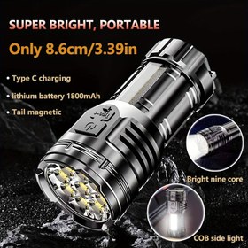 Resim Canavar Taktiksel El Feneri - 9 Yüksek Güçlü LED Çok Fonksiyonlu Karartma ve Yan Cob Işığı, Manyetik Taban, USB Şarj Edilebilir Pil, Ergonomik Tutuş, Yerinde Çalışma, Acil Durum, Kamp, Yürüyüş, Taktiksel Aydınlatma, Şık Metalik Kaplama, Dayanıklı Yapı 