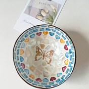 Resim El Yapımı Doğal Kabuk Kase, Canlı Mozaik Kenar - Bohem Tarzı, Salatalar, Tatlılar ve Ev Dekoru için Mükemmel, Hindistan Cevizi Kabuğu Kase (Gıda Teması Değil) 