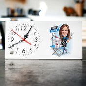 Resim Köpek Kuaförü Kadın Karikatürlü Masa Saati 