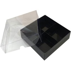 Resim Asetat Kapaklı Karton Kutu 12X12X3 Cm 4 Bölmeli Kutu 10 Adet S 
