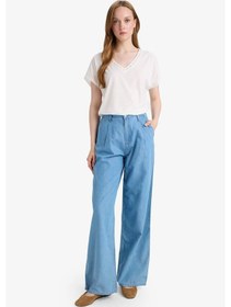 Resim Defacto V Yaka Kısa Kollu Tişört F2766ax25smer105 Ekru 