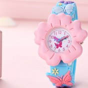 Resim Sevimli Kız Çocukları için 3D Çiçek & Kelebek Karikatür Saati - Yumuşak PVC, Cilt Dostu Silikon Kayış, Kuvars Hareketi, Su Geçirmez Değil, Mavi 