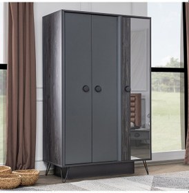 Resim setaymobilya Gardırop, Black New 3 Kapaklı Aynalı Dolap - Setay 