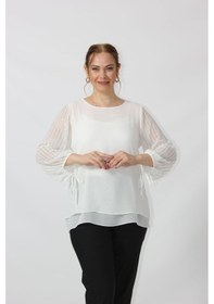 Resim Moda Berray 3243 Kolu Taş Baskılı Şık Bluz Beyaz 