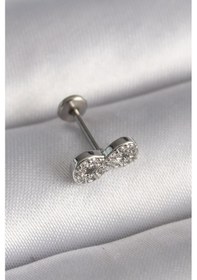 Resim Tua Moda 316l Çelik Gümüş Renk Zirkon Taşlı Sonsuzluk Model Tragus Piercing Gümüş 