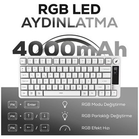 Resim Hk255 Membrane Lcd Rgb Kablosuz/bluetooth Beyaz %75 Türkçe Gaming Oyuncu Klavye 