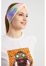 Resim Batik Gökkuşağı, Butik Tasarım Kadın Bandana Saç Bandı, Ekstra Yumuşak, Esnek, Doğal, Pamuklu Penye Batik Çok Renkli 