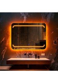 Resim Recta Amber Led'li Kumlamalı Lavabo & Banyo Aynası Dokunmatik Sensörlü 80 X 60 Turuncu 
