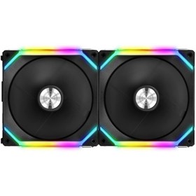 Resim Genel Markalar Lian Li UNI Fan SL140 Black 2x140mm RGB PWM Siyah Kasa Fanı 