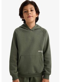Resim Defacto Erkek Çocuk Kapüşonlu Baskılı İçi Yumuşak Tüylü Sweatshirt G5540a825cwkh172 Haki-kh172 