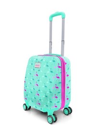 Resim Coral High Kids Su Yeşili Neon Pembe Flamingo Desenli Çocuk Valizi 16714 