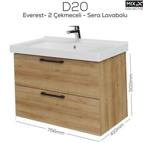 Resim Creavit D20 80 Cm İki Çekmeceli Lavabo Dolabı Everest Melamin Kapak Ahşap 