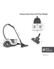 Resim Karaca Vantuz Action Force X10 2 Lt Toz Torbasız Hazneli Elektrikli Süpürge White 899 W 