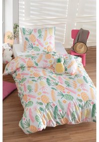 Resim Tek Kişilik Pamuklu Nevresim Takımı 3 Parça Tropik Desen Beyaz / Yumuşak Dokulu Beyaz 