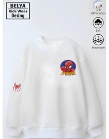 Resim Belyakidswear Tam Kalıp Oversize Erkek Çocuk Pamuğa Pamuk 3 İplik Kumaş Man2 Karakter Tasarım Sweatshirt Beyaz 
