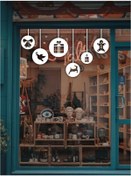 Resim Teknik Reklam Noel Mutlu Yıllar Cam Sticker Küreleri Yeni Yıl Yılbaşı Sticker Beyaz 